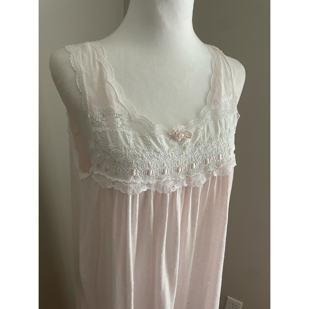 Vintage Christian Dior Long‎ Nightgown M/L Pale Pink Sleeveless Cottage Feminine - Picture 3 of 16